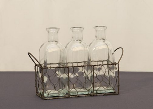 Milk Bottles In Wire Basket